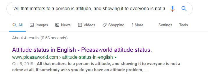 Google Result from Plagiarism Checker