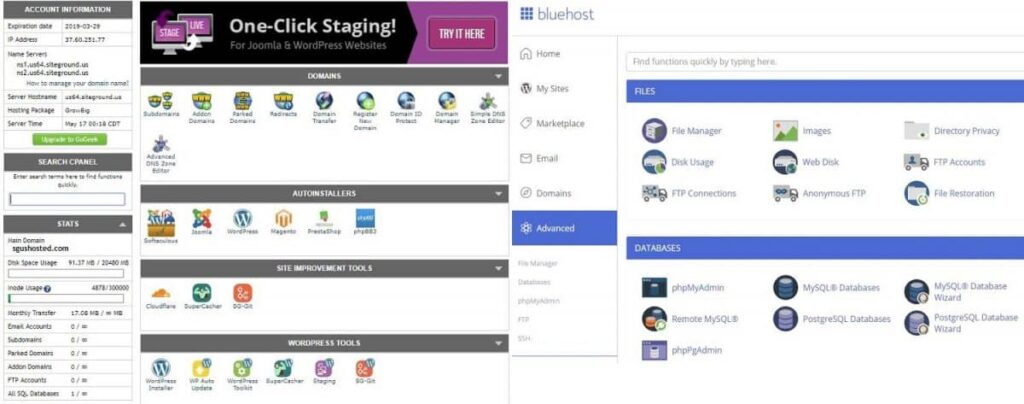 Cpanel - SiteGround vs Bluehost